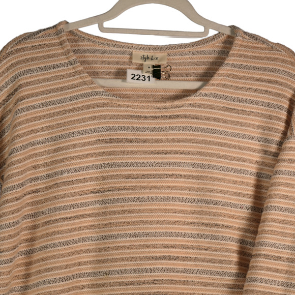 Style & Co Boho Sweater Womens Medium Peach & Gray Pompom Sleeves Cotton Blend - Picture 3 of 12